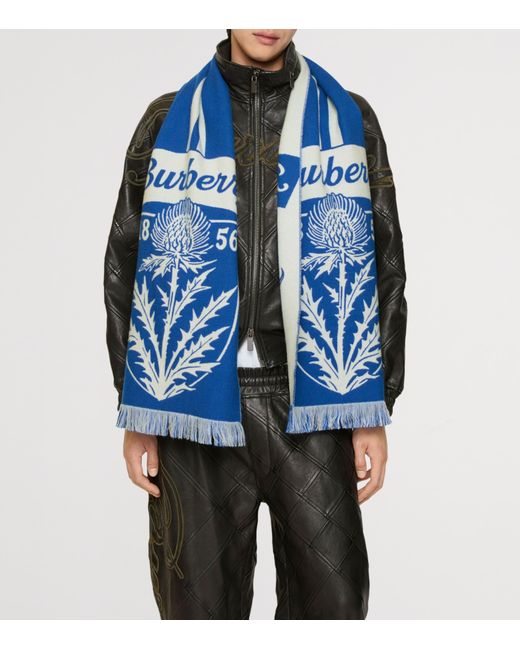 Burberry Blue Wool Thistle Shield Scarf