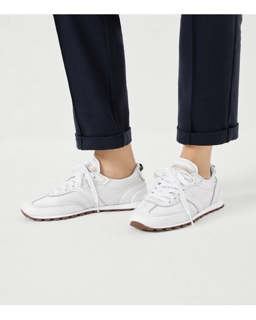 Brunello Cucinelli White Grained Leather Running Sneakers