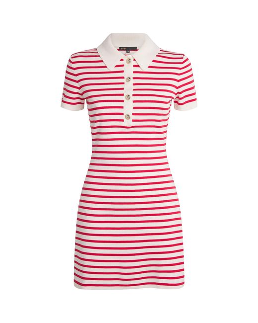 Maje Red Cotton-Blend Stripe Mini Dress