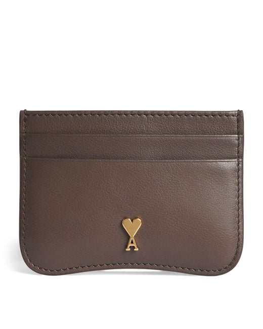 AMI Brown Grained Leather Paris Card Holder for men