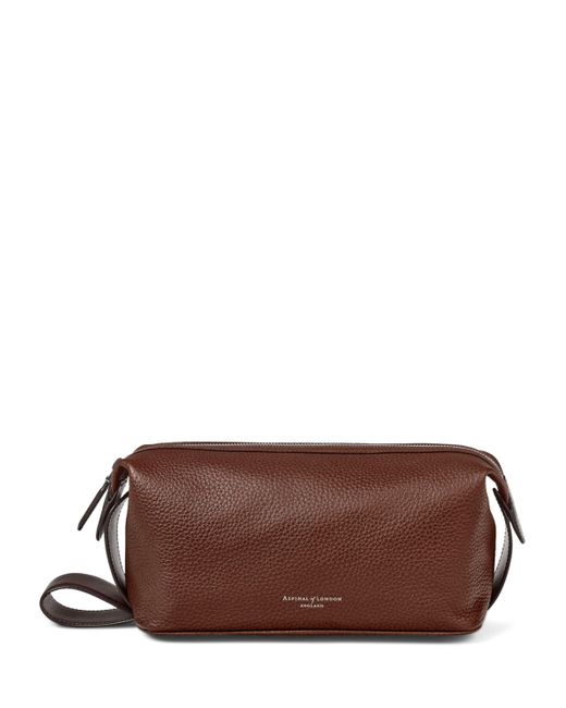 Aspinal Brown Leather Reporter Wash Bag for men