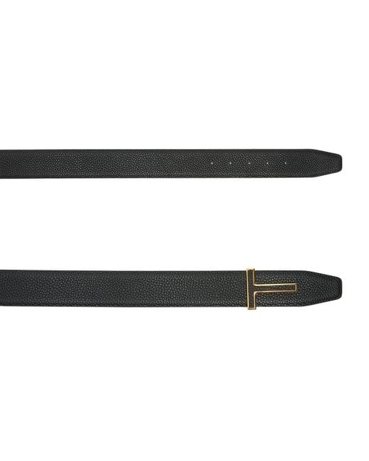 Tom Ford Black Leather Reversible T Icon Belt for men