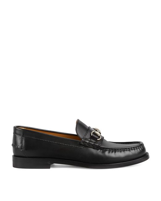 Gucci Black Leather Horsebit Loafers for men