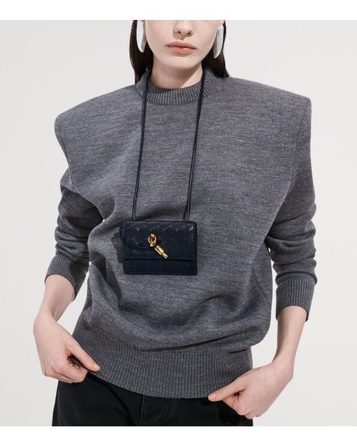 Bottega Veneta Blue Leather Intrecciato Andiamo Badge Holder