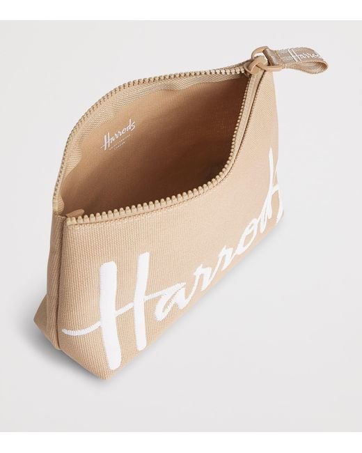 Harrods Natural Medium Cotton Logo Cosmetic Bag