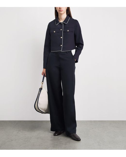 Maje Blue Cotton-Blend Cropped Jacket