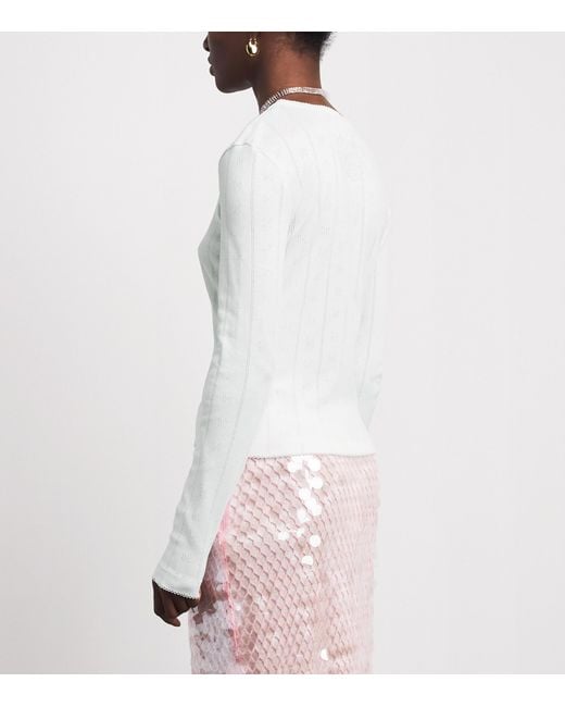 Ganni White Organic Cotton Pointelle Cardigan
