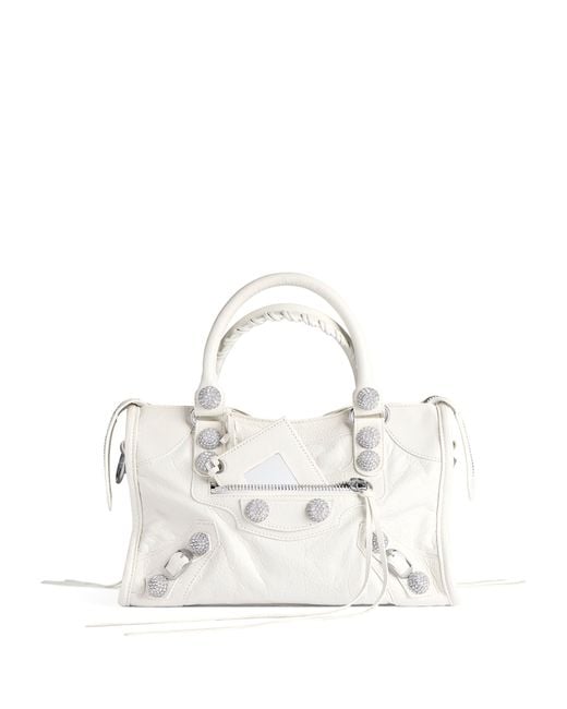 Balenciaga White Small Leather Embellished Le City Top-Handle Bag