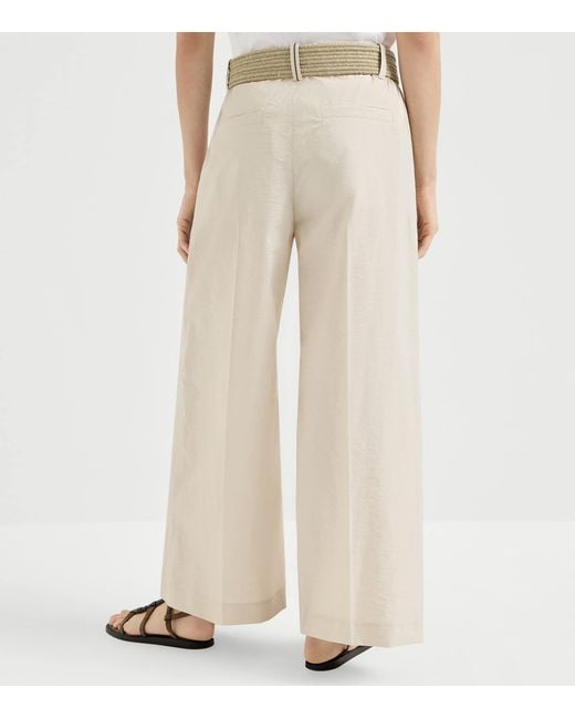 Brunello Cucinelli White Cotton-Blend A-Line Trousers