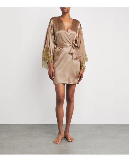 Gilda & Pearl Natural Silk Lace-Trim Gina Short Robe
