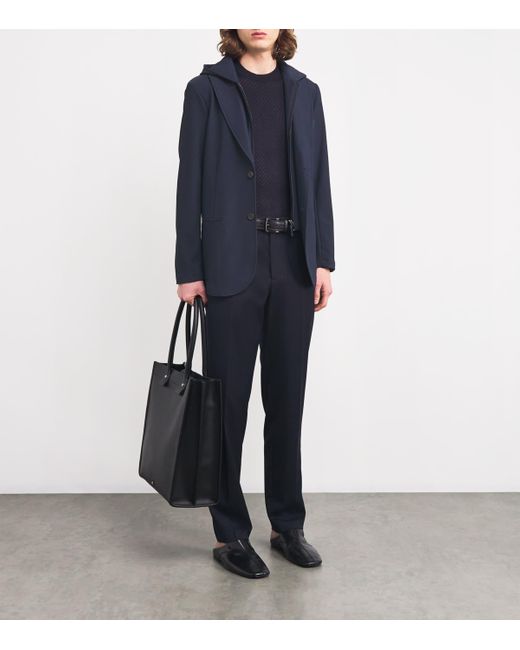 Emporio Armani Blue Detachable-Insert Hooded Blazer for men