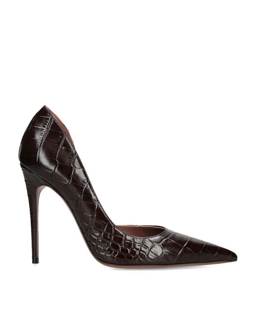 Paris Texas Black Leather Croc-Embossed Vera Pumps 105