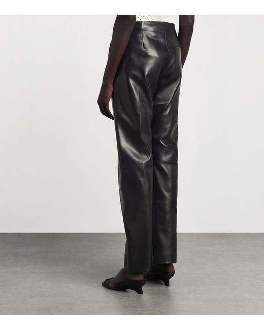 Khaite Black Leather Mita Low-Rise Trousers