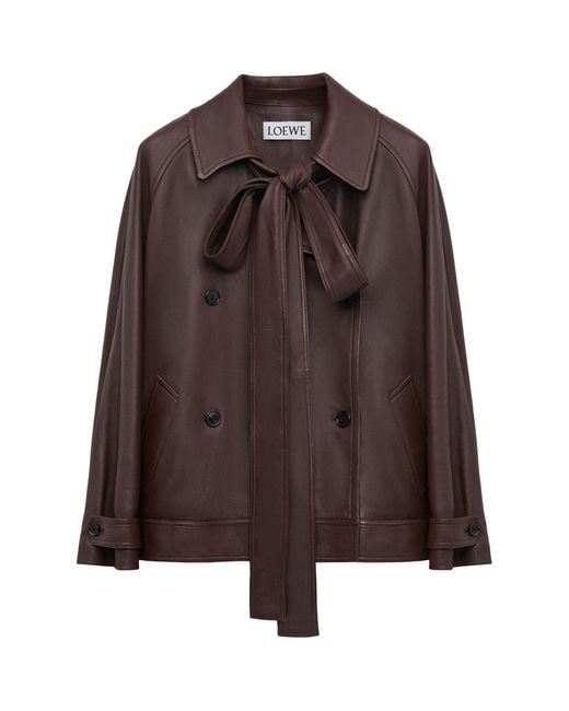 Loewe Brown Suede Bow-Detail Jacket