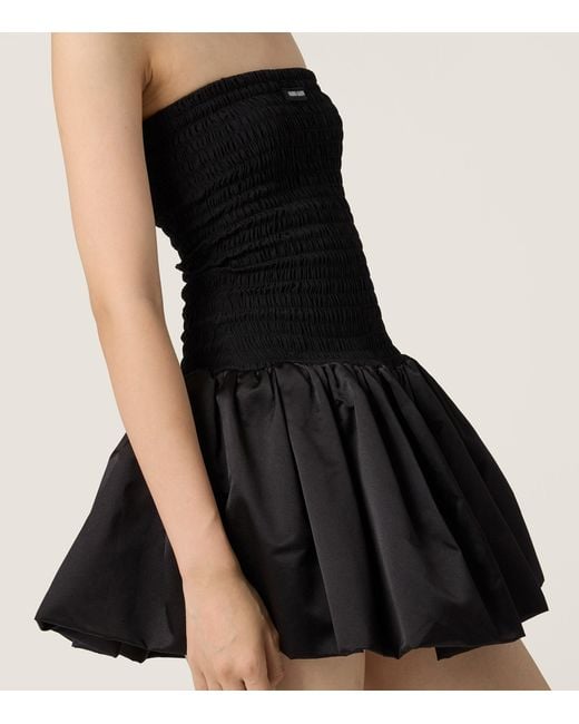 Miu Miu Black Silk-Blend Shirred Mini Dress