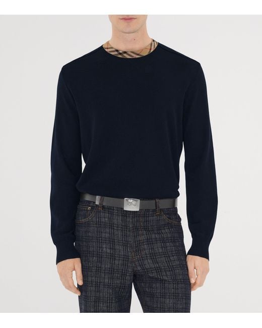 Burberry Black Checked Trim Crewneck Jumper for men