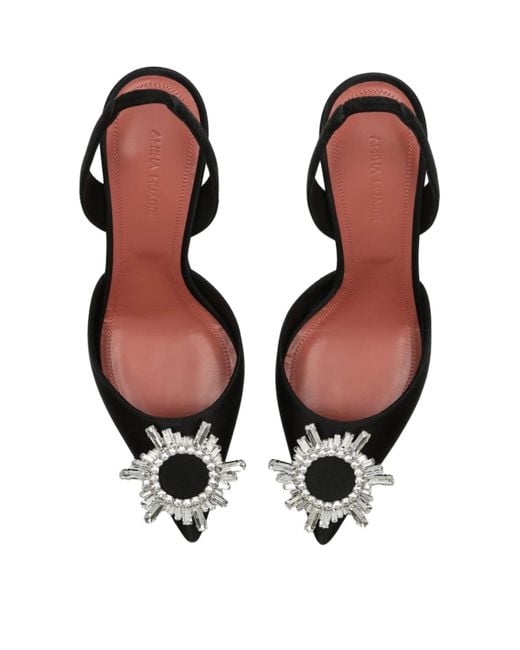AMINA MUADDI Black Satin Begum Slingback Pumps 70