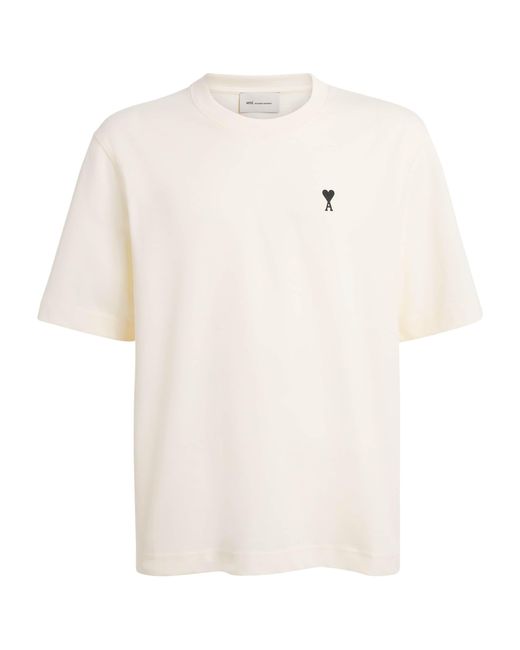 AMI White Cotton Ami De Coeur T-Shirt for men