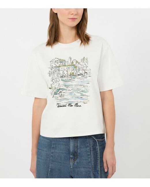 Weekend by Maxmara White Cotton Lake Print T-Shirt
