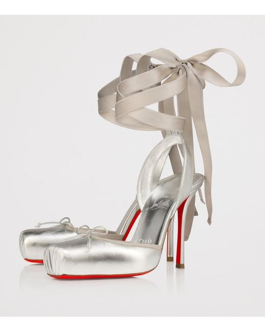 Christian Louboutin White Cassia Lace-Up Metallic Pumps 100