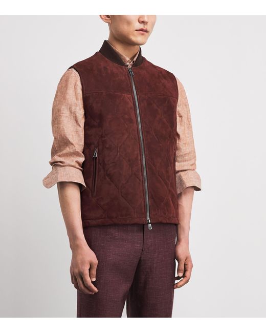 Isaia Purple Lambskin Suede Quilted Gilet for men