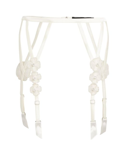 Kiki de Montparnasse White Silk Floral Chouchou Suspender Belt