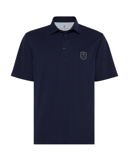 Brunello Cucinelli Blue Tennis Badge Polo Shirt for men