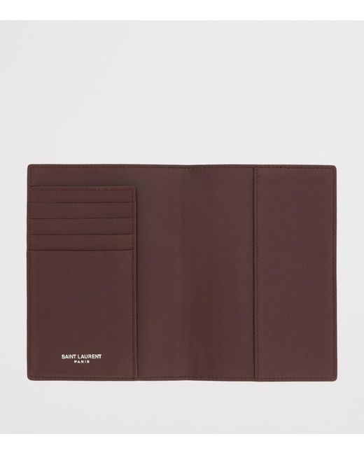 Saint Laurent Brown Leather Monogram Passport Holder for men