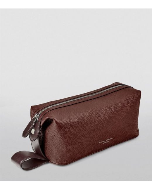 Aspinal Brown Leather Reporter Wash Bag for men