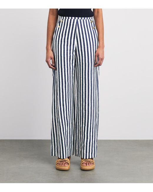 Maje Blue Stripe Wide-Leg Trousers