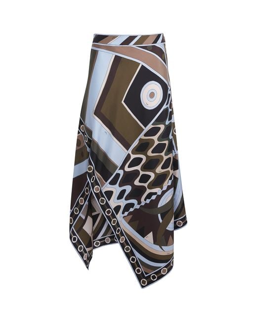 Emilio Pucci Black Silk Vivara Midi Skirt