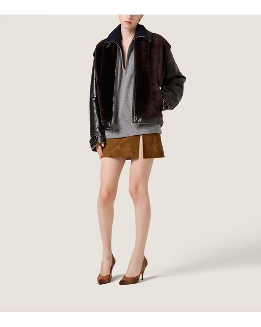 Miu Miu Black Leather Shearling-Trim Jacket