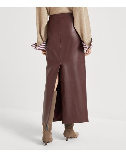 Brunello Cucinelli Purple Nappa Leather Column Maxi Skirt