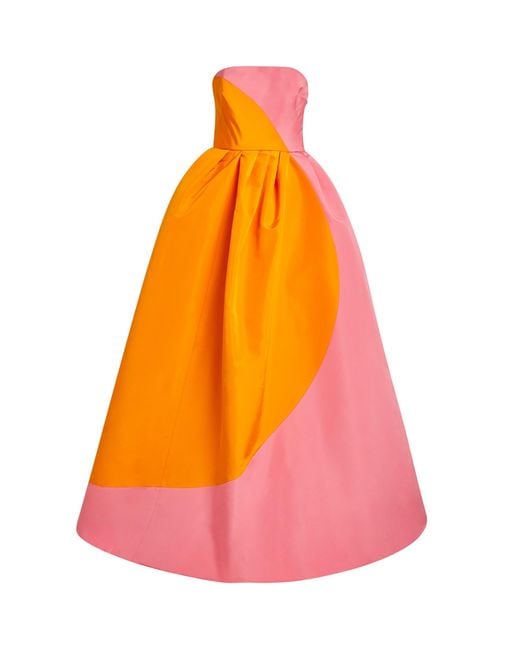 Carolina Herrera Orange Silk Colour-Block Strapless Gown