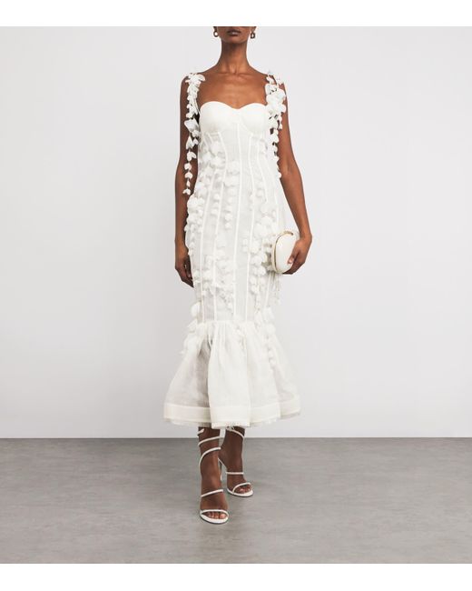 Zimmermann White Linen-Silk Petal Midi Dress