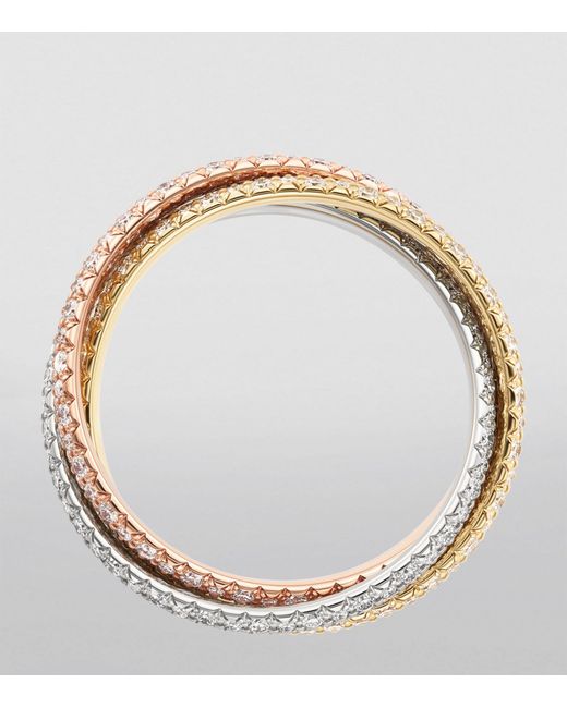 Cartier Metallic Small White, Yellow, Rose Gold And Diamond Trinity Ring