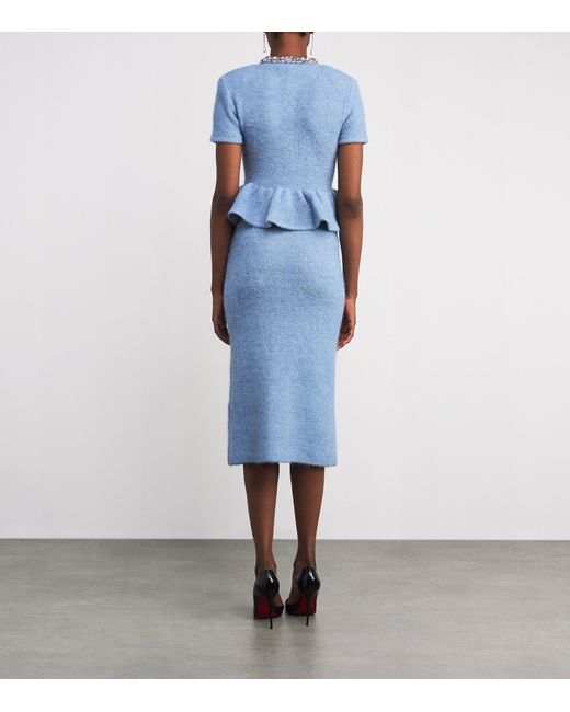 Self-Portrait Blue Knitted Peplum Midi Dress
