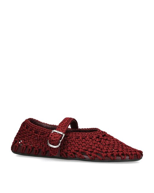 Alaïa Red Satin Crochet Ballet Flats