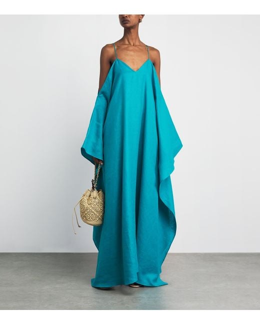 Taller Marmo Blue Linen Farrow Maxi Kaftan Dress