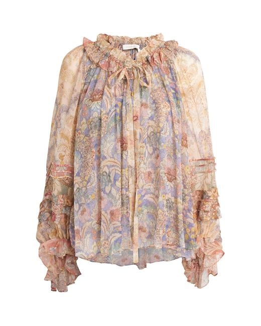 Zimmermann Pink Silk Floral Rebellion Blouse