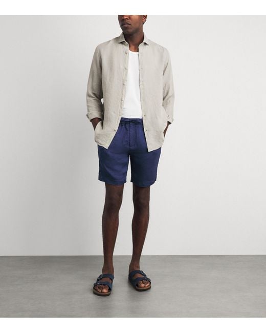Frescobol Carioca Blue Linen-Cotton Felipe Shorts for men