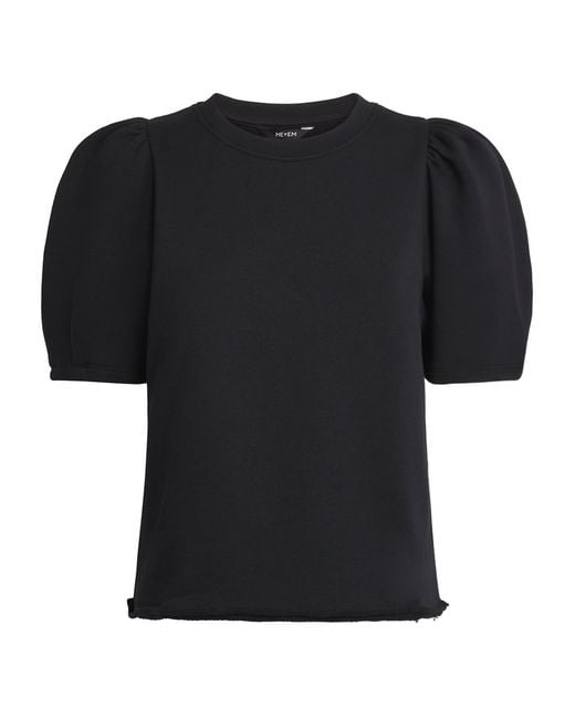ME+EM Black Organic Cotton-Blend Puff-Sleeve Top