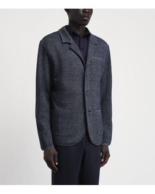 Paul & Shark Blue Virgin Wool-Linen Knitted Overshirt for men