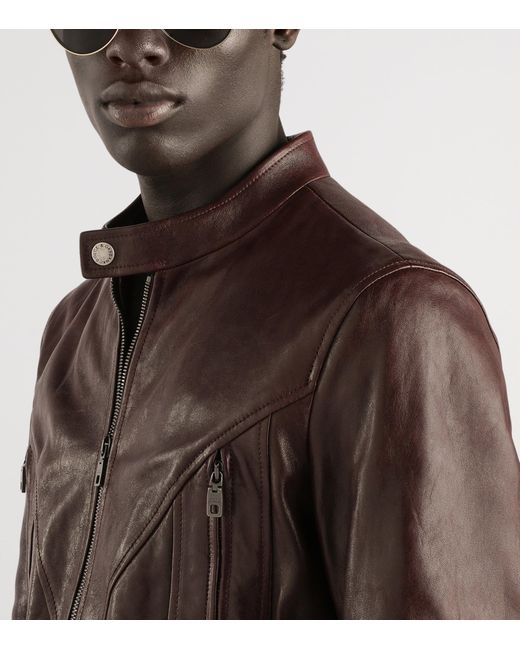 Dolce & Gabbana Brown Leather Moto Jacket for men