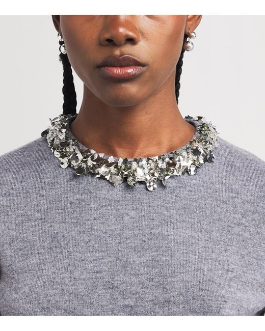 Tory Burch Gray Wool-Cashmere Embellished Sweater