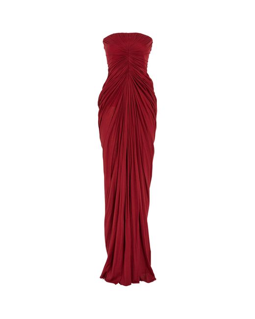 Rick Owens Red Cotton Draped Radiance Bustier Gown
