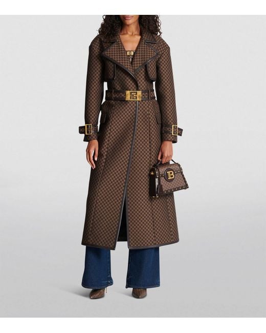 Balmain Brown Mini Monogram-jacquard Trench Coat