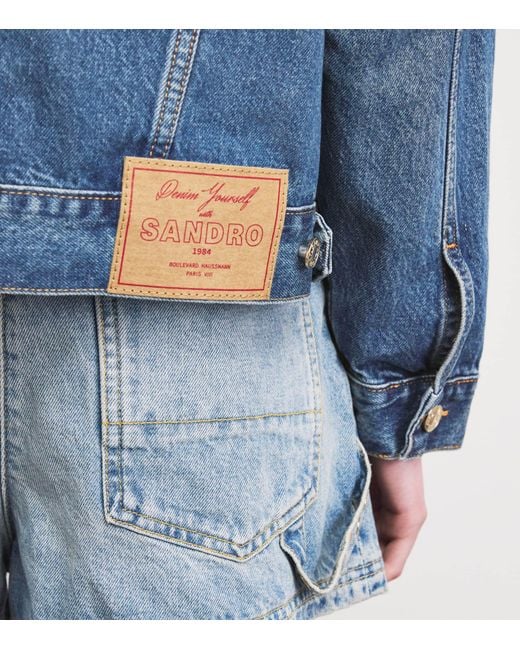 Sandro Blue Suede-Trim Denim Jacket