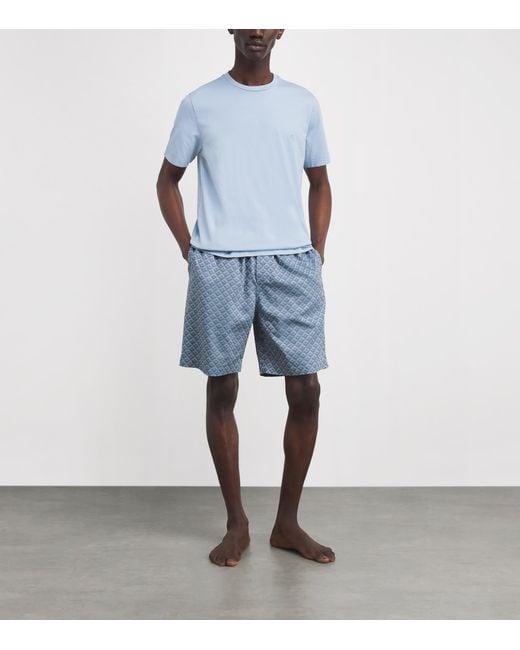 Harrods Blue Cotton Geometric Logo Pyjama Shorts for men