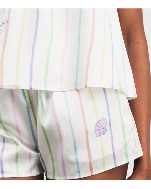 Manitu White Silk-Blend Ocean Stripe Tank And Shorts Pyjama Set